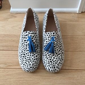 Polka Dot Loafers with Blue Tassels Size 10